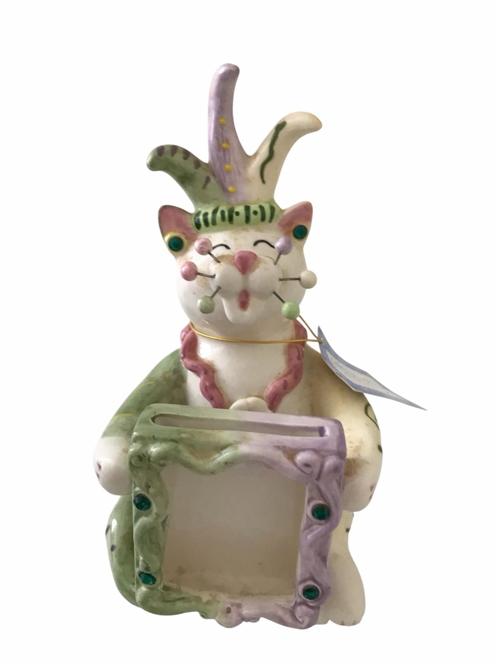Cat figurine by Amy Lacombe 2003. Photo frame.